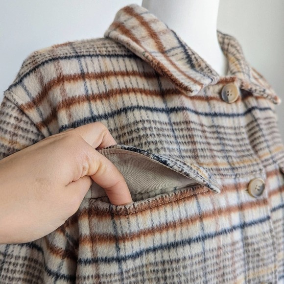 Joie Plaid Flannel Fleece Tan Brown Black Collared Button Up Shirt Jacket Large - Picture 6 of 9
